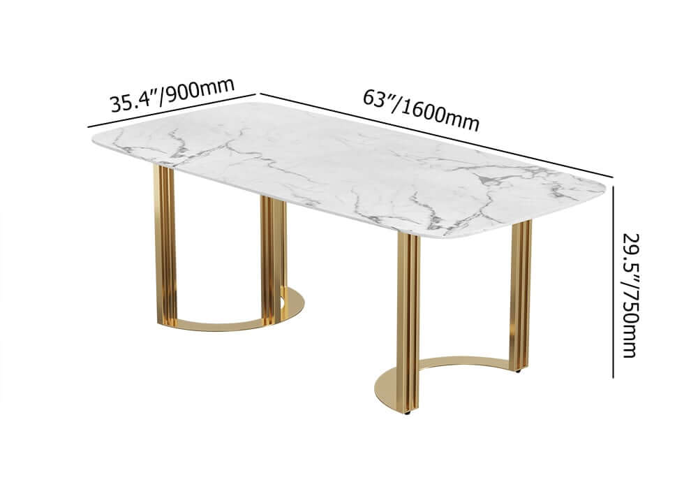 Modern Faux Marble Dining Table, Double Pedestal, 6 Seats Dimensions