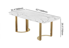 Modern Faux Marble Dining Table, Double Pedestal, 6 Seats Dimensions