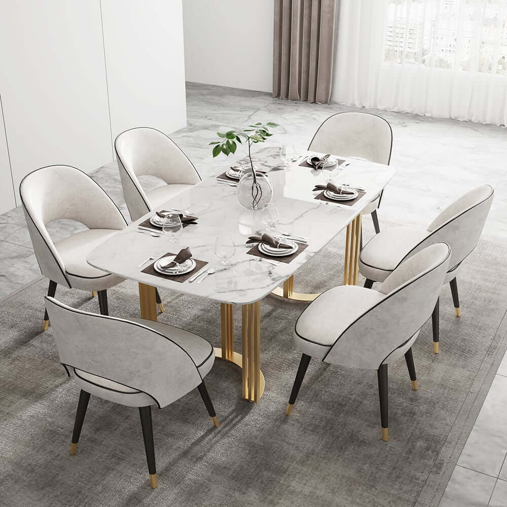 Modern Faux Marble Dining Table, Double Pedestal, 6 Seats Main Product Image