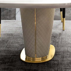 Modern Faux Marble Dining Table For 6 With Gold Base