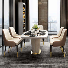 Modern Faux Marble Dining Table For 6 With Gold Base