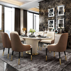 Modern Faux Marble Dining Table For 6 With Gold Base