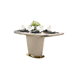Modern Faux Marble Dining Table For 6 With Gold Base