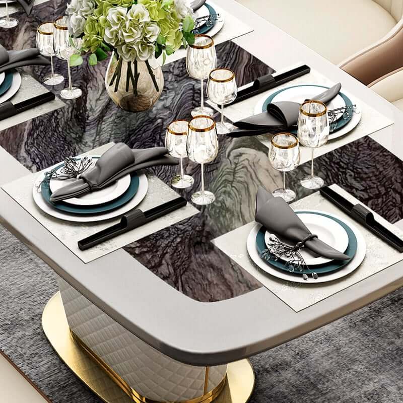 Modern Faux Marble Dining Table For 6 With Gold Base