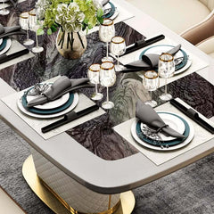 Modern Faux Marble Dining Table For 6 With Gold Base