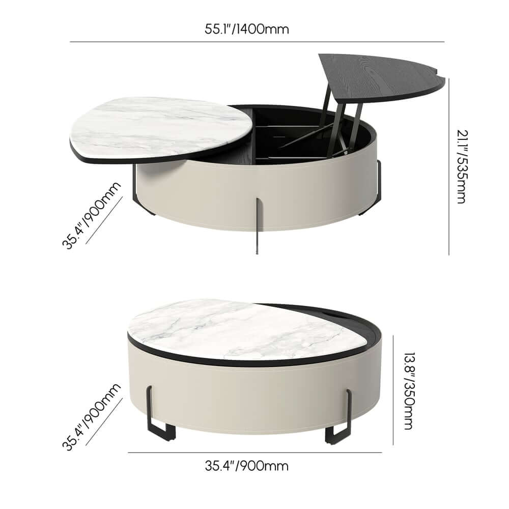Modern Faux Marble Lift-Top Coffee Table With Storage Dimensions