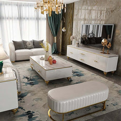 Modern Faux Marble TV Stand With Brass Handles