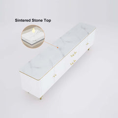 Modern Faux Marble TV Stand With Brass Handles