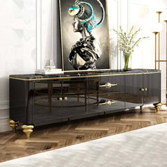 Modern Faux Marble TV Stand With Brass Handles