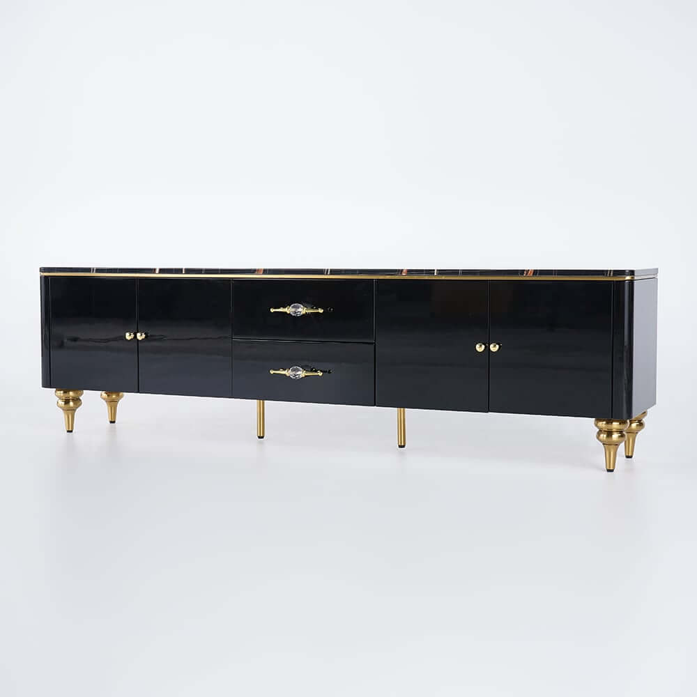 Modern Faux Marble TV Stand With Brass Handles