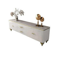 Modern Faux Marble TV Stand With Brass Handles