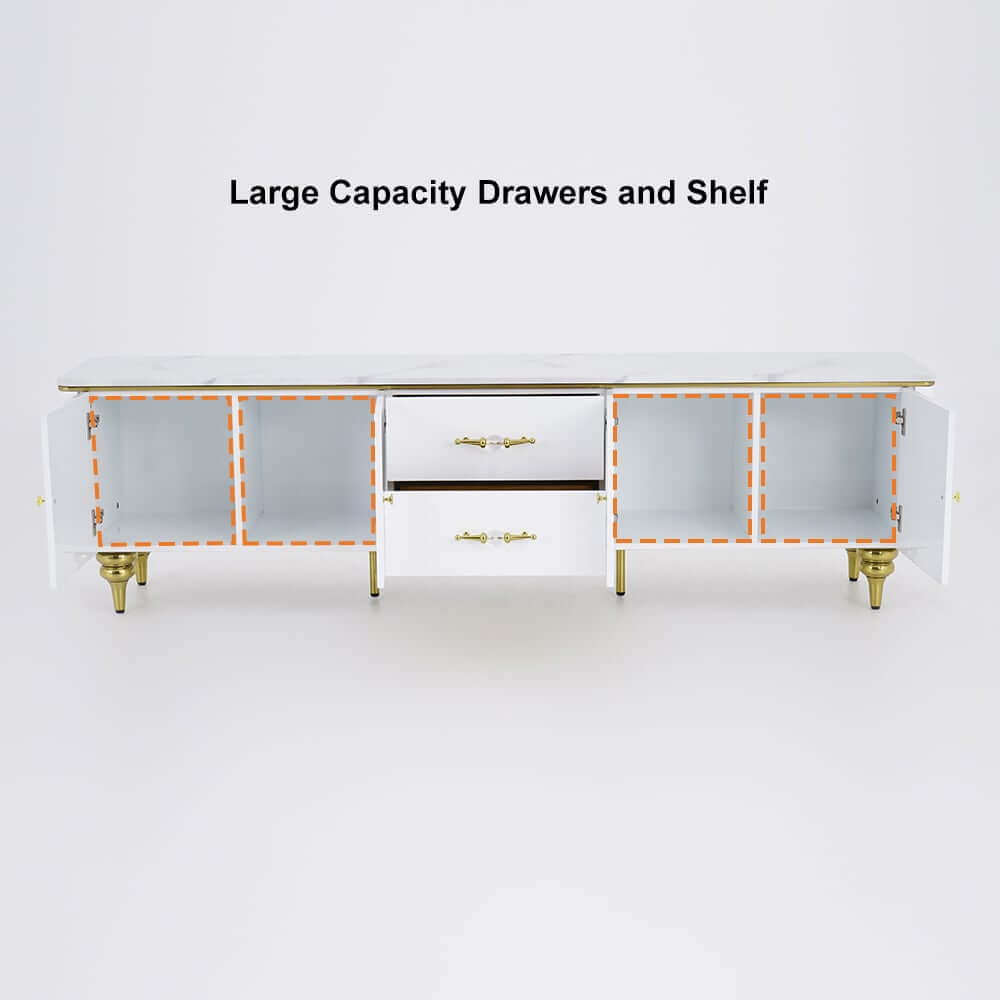 Modern Faux Marble TV Stand With Brass Handles