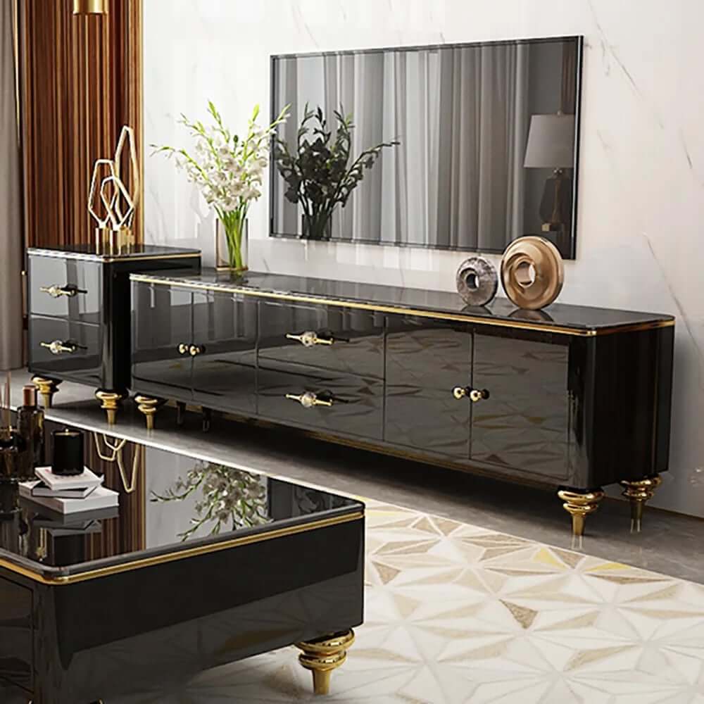 Modern Faux Marble TV Stand With Brass Handles