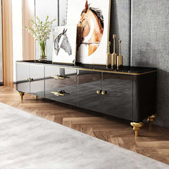 Modern Faux Marble TV Stand With Brass Handles