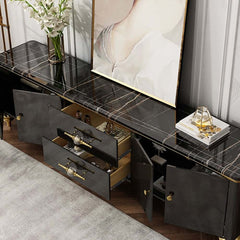 Modern Faux Marble TV Stand With Brass Handles