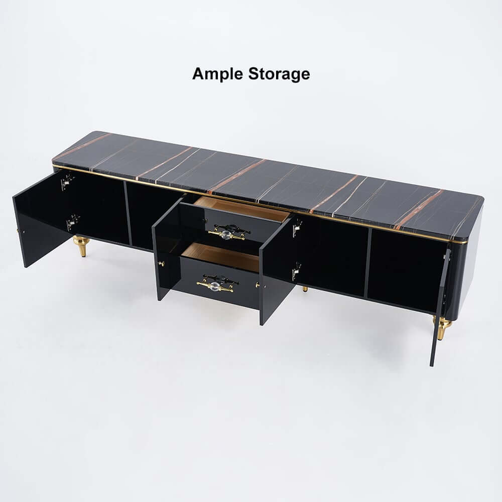 Modern Faux Marble TV Stand With Brass Handles