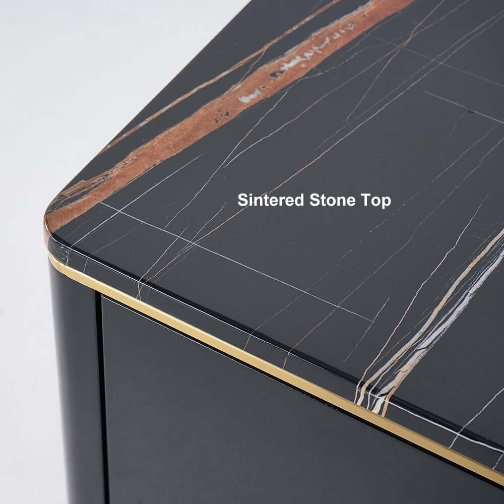Modern Faux Marble TV Stand With Brass Handles