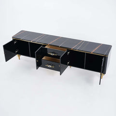 Modern Faux Marble TV Stand With Brass Handles