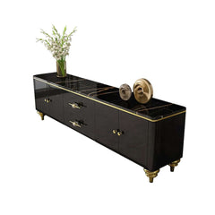 Modern Faux Marble TV Stand With Brass Handles