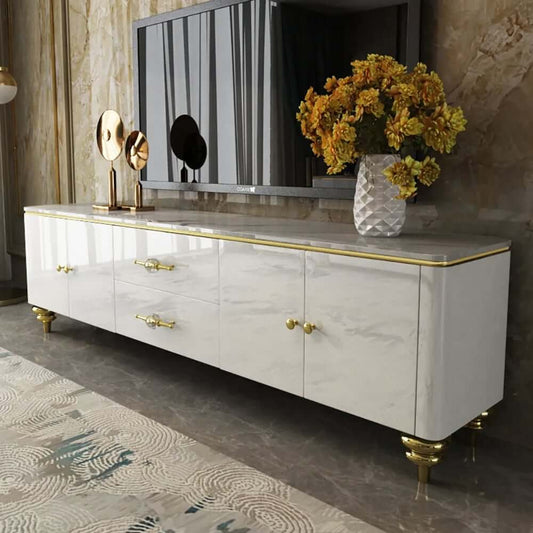 Modern Faux Marble TV Stand With Brass Handles Main Product Image