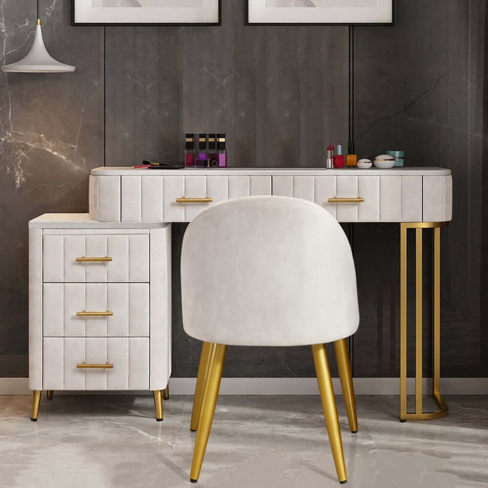 Modern Faux Marble Vanity Set With Stool - White & Gold