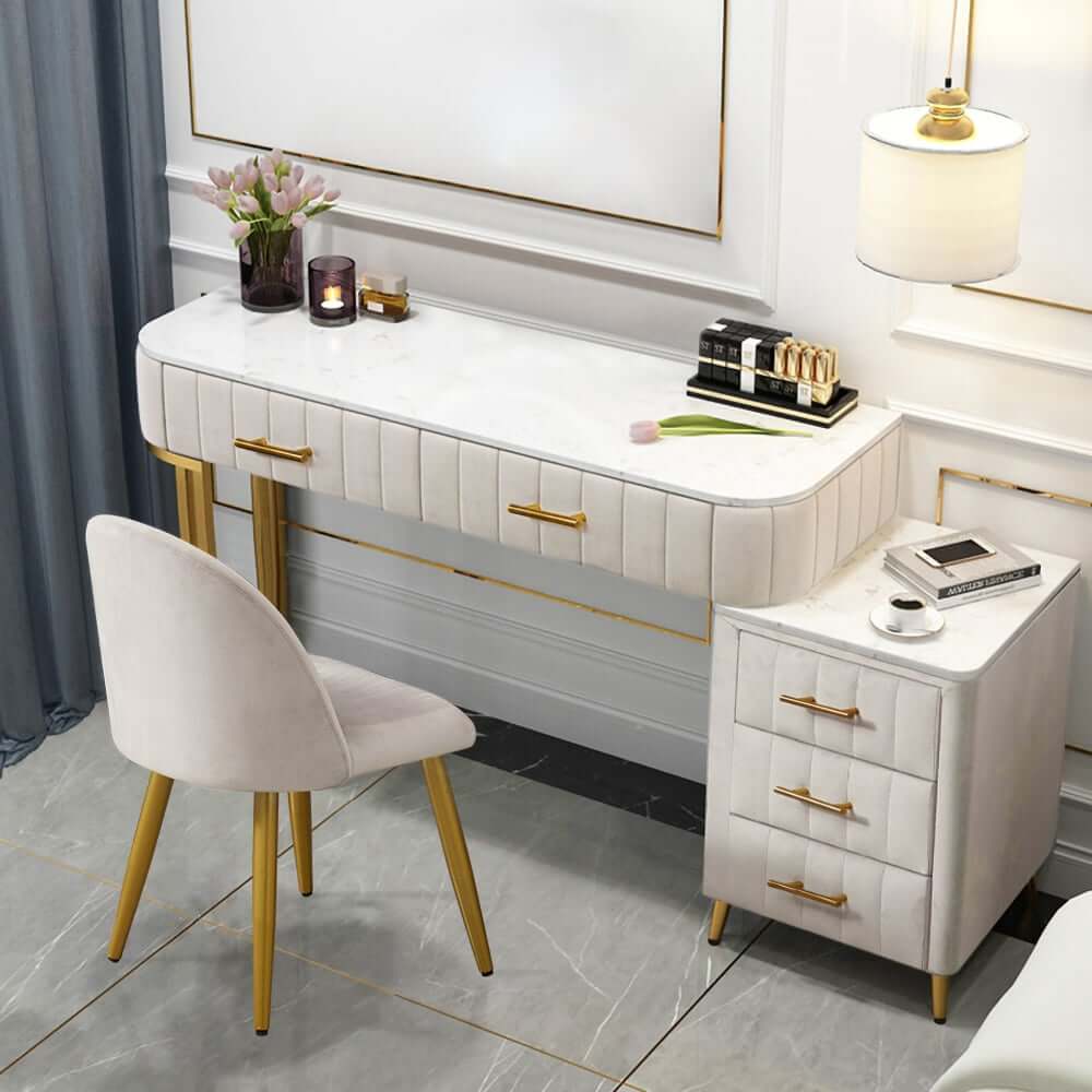Modern Faux Marble Vanity Set With Stool - White & Gold