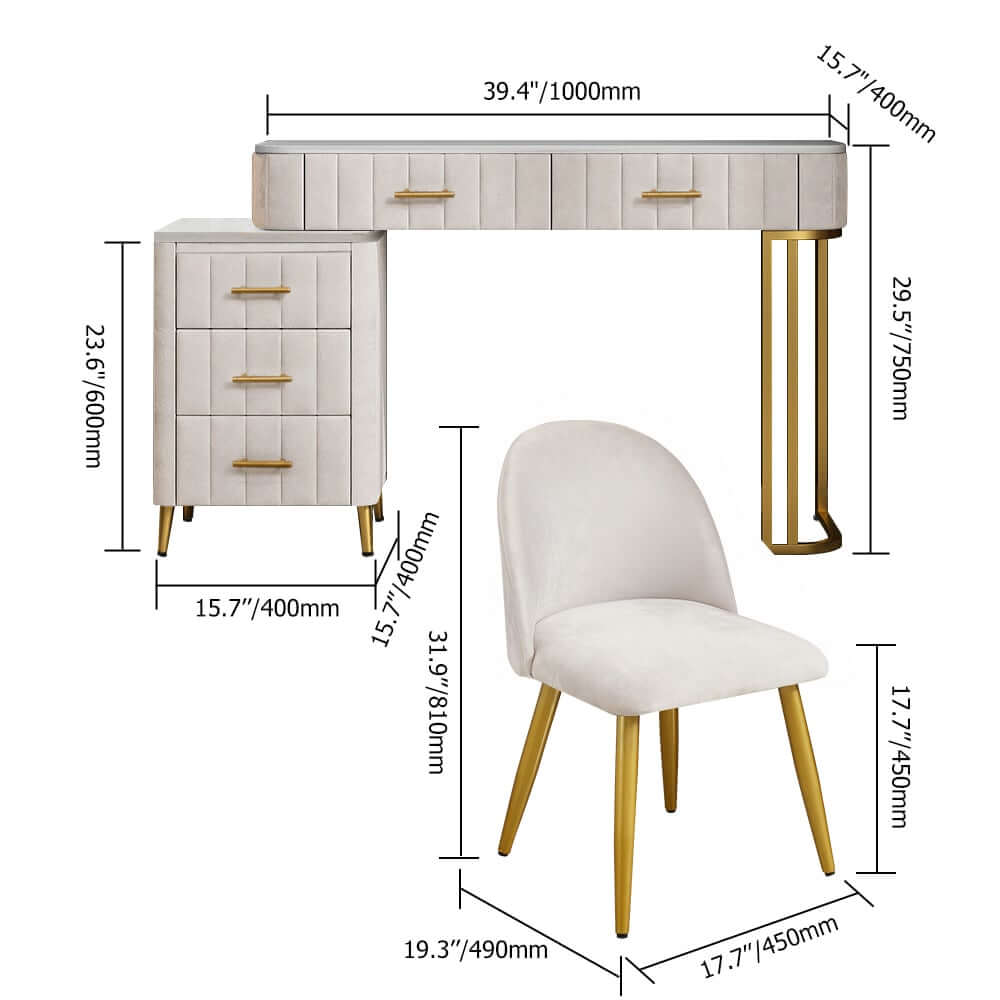 Modern Faux Marble Vanity Set With Stool - White & Gold Dimensions