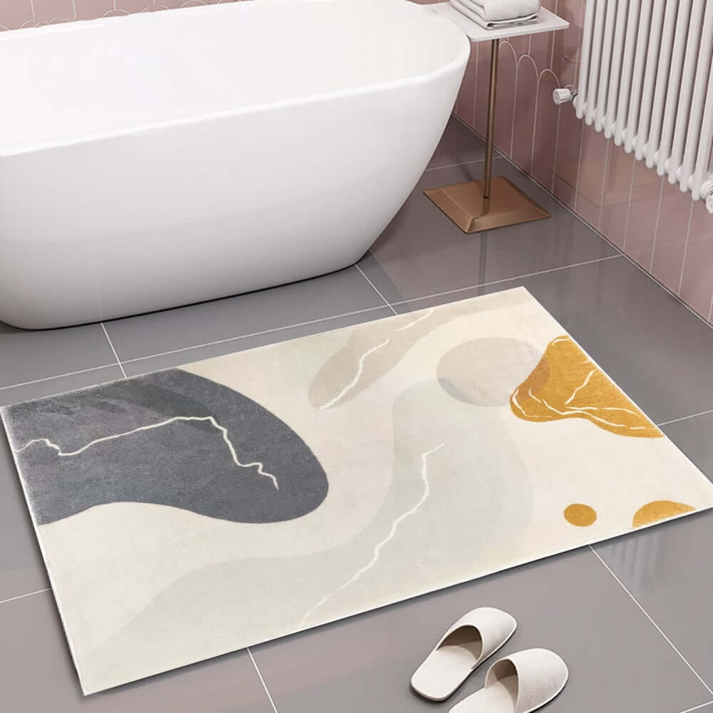 Modern Faux Wool Geometric Bath Rug Set in Multi-Color Abstract Design