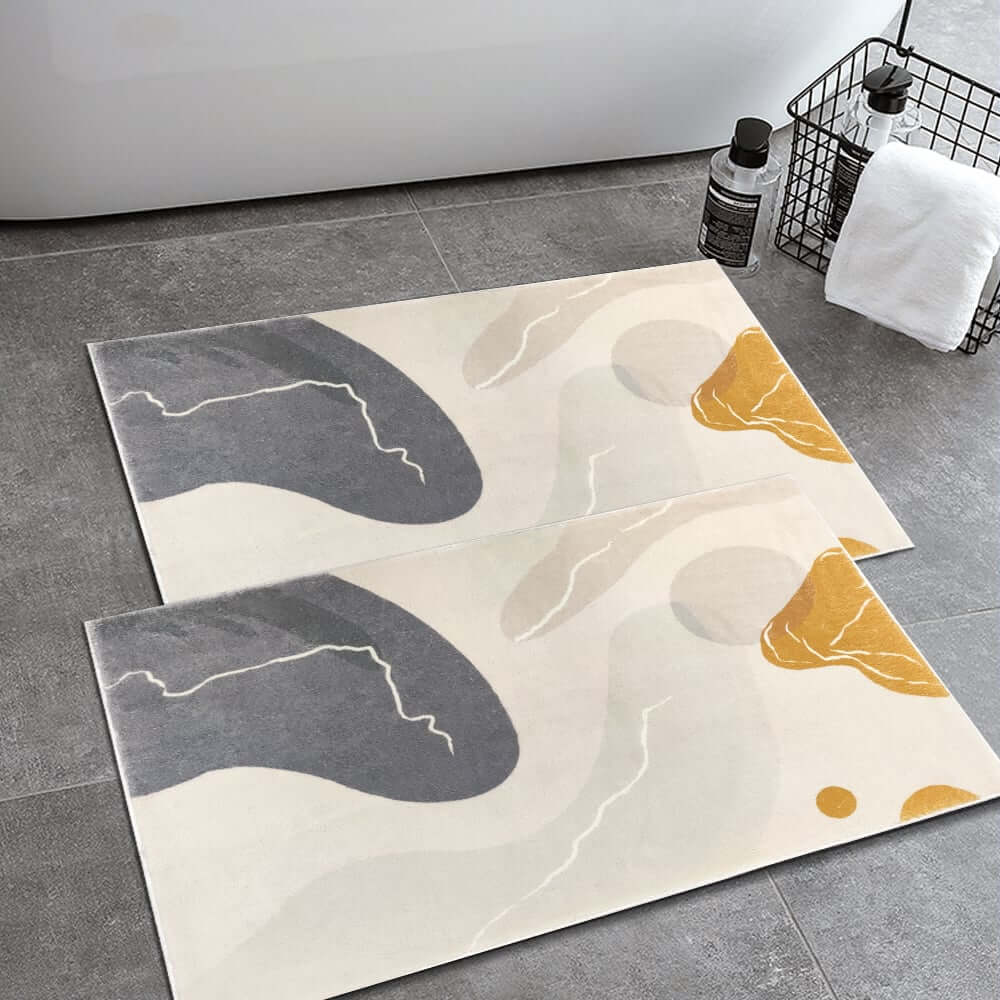 Modern Faux Wool Geometric Bath Rug Set in Multi-Color Abstract Design
