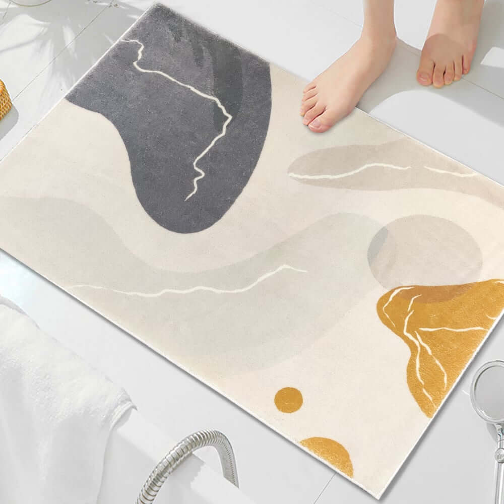 Modern Faux Wool Geometric Bath Rug Set in Multi-Color Abstract Design