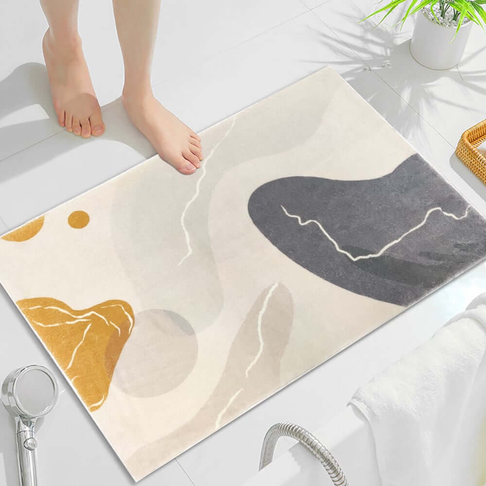 Modern Faux Wool Geometric Bath Rug Set in Multi-Color Abstract Design