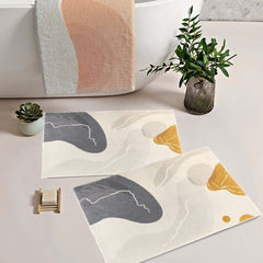 Modern Faux Wool Geometric Bath Rug Set in Multi-Color Abstract Design Main Product Image
