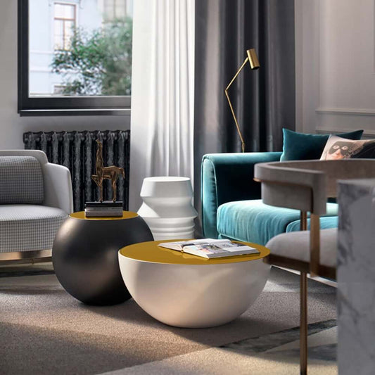 Modern Fiberglass Round Coffee Table Set, No Assembly