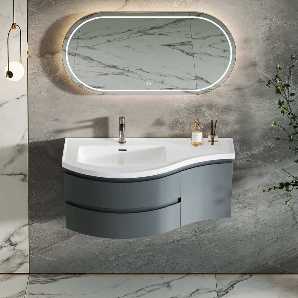 Modern Floating Bathroom Vanity with Integrated Stone Resin Sink