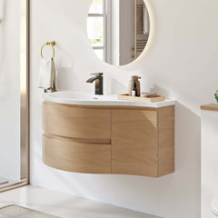 Modern Floating Bathroom Vanity with Integrated Stone Resin Sink