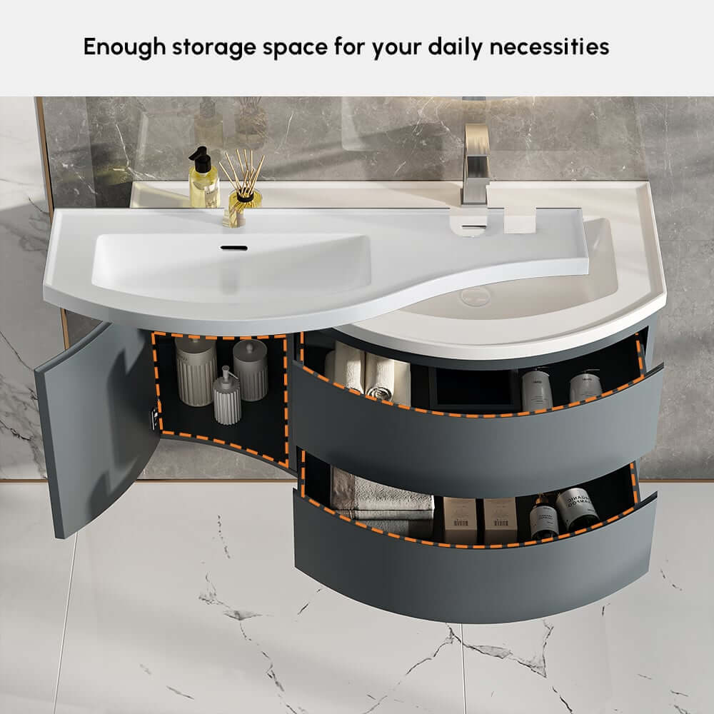 Modern Floating Bathroom Vanity with Integrated Stone Resin Sink