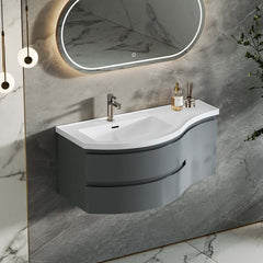 Modern Floating Bathroom Vanity with Integrated Stone Resin Sink