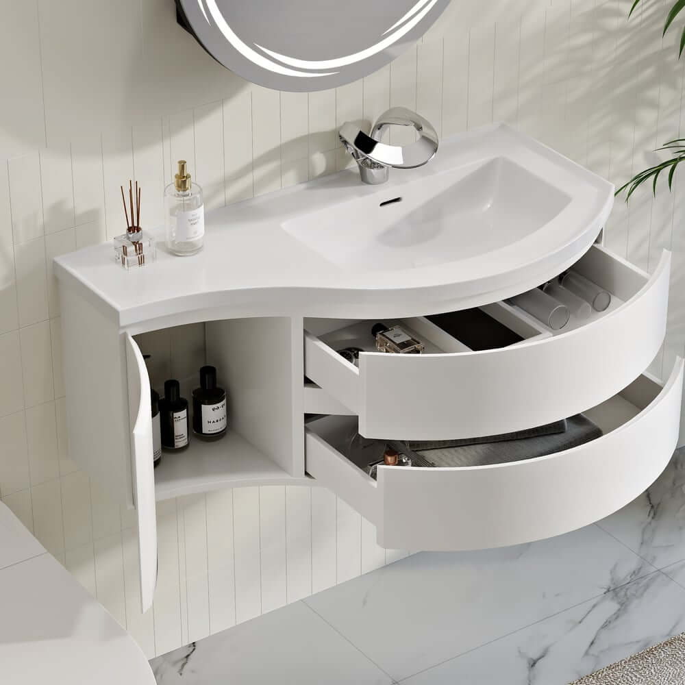 Modern Floating Bathroom Vanity with Integrated Stone Resin Sink