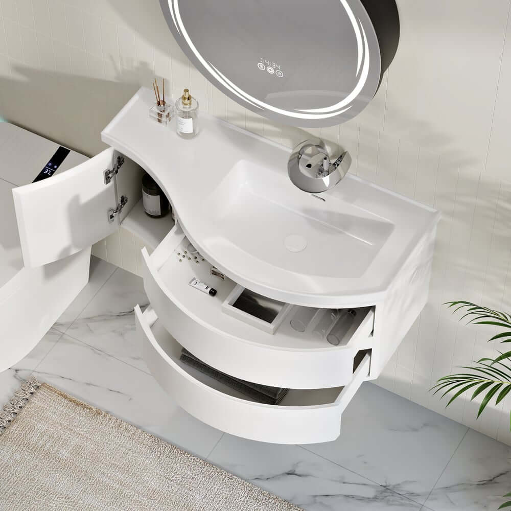 Modern Floating Bathroom Vanity with Integrated Stone Resin Sink