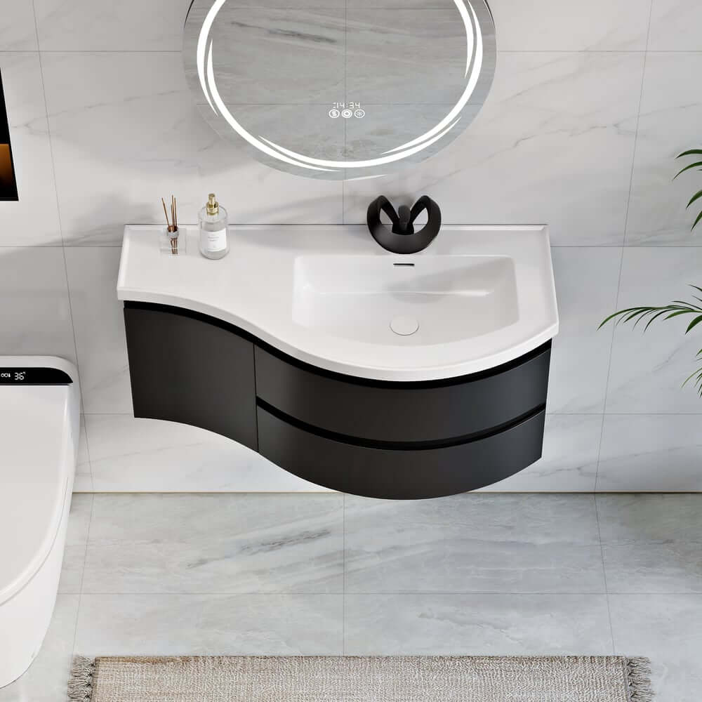 Modern Floating Bathroom Vanity with Integrated Stone Resin Sink