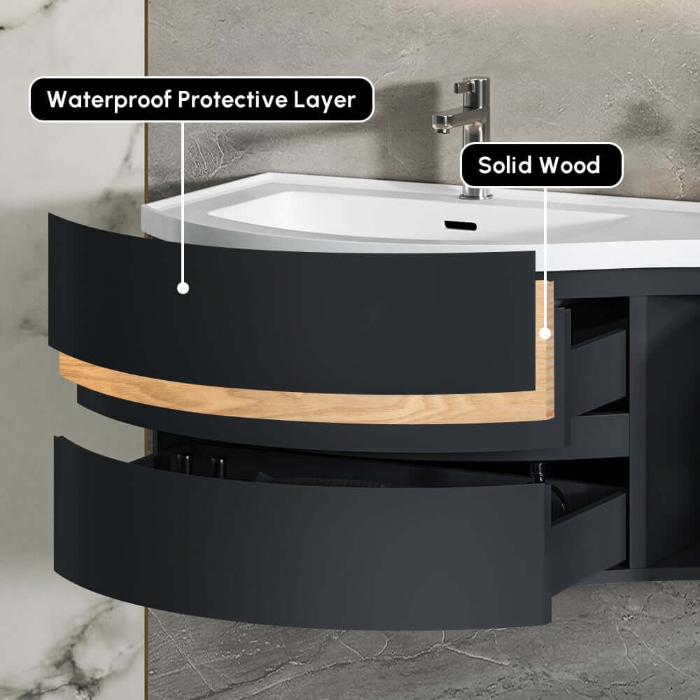 Modern Floating Bathroom Vanity with Integrated Stone Resin Sink