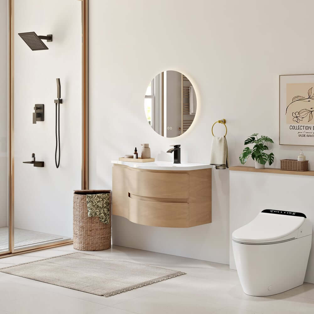 Modern Floating Bathroom Vanity with Integrated Stone Resin Sink