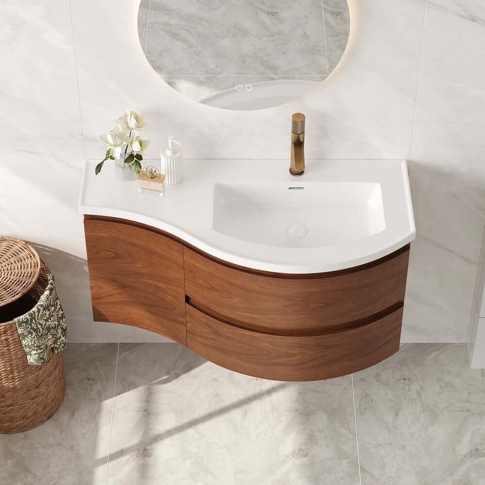 Modern Floating Bathroom Vanity with Integrated Stone Resin Sink