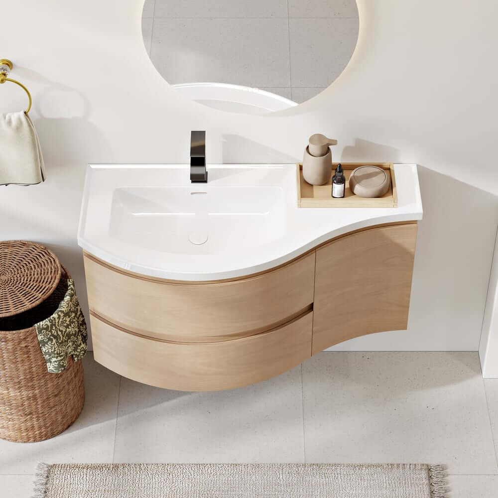 Modern Floating Bathroom Vanity with Integrated Stone Resin Sink