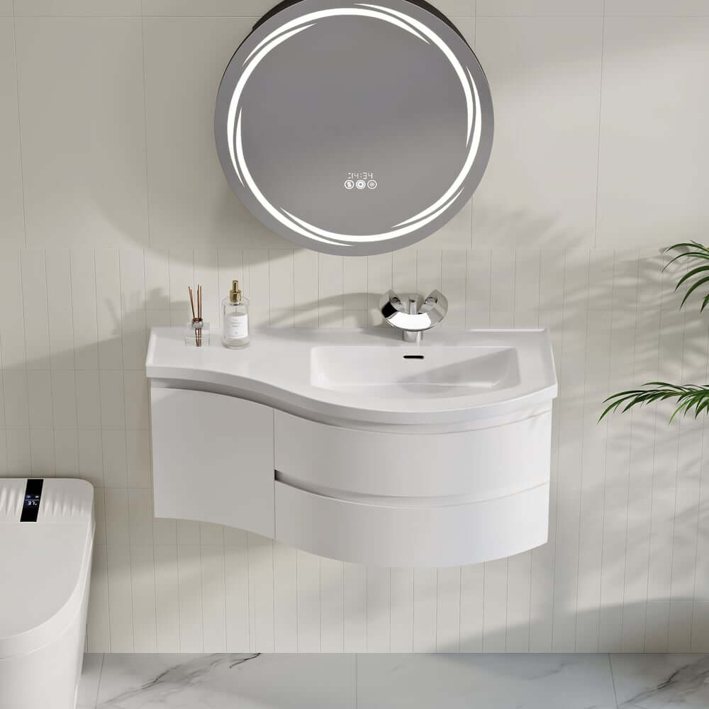 Modern Floating Bathroom Vanity with Integrated Stone Resin Sink