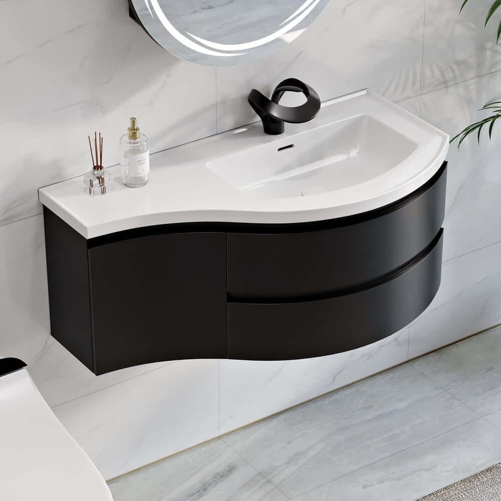 Modern Floating Bathroom Vanity with Integrated Stone Resin Sink
