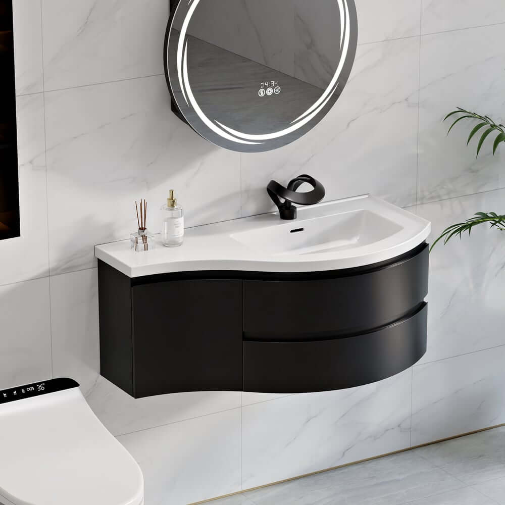 Modern Floating Bathroom Vanity with Integrated Stone Resin Sink
