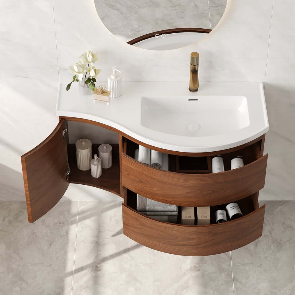 Modern Floating Bathroom Vanity with Integrated Stone Resin Sink