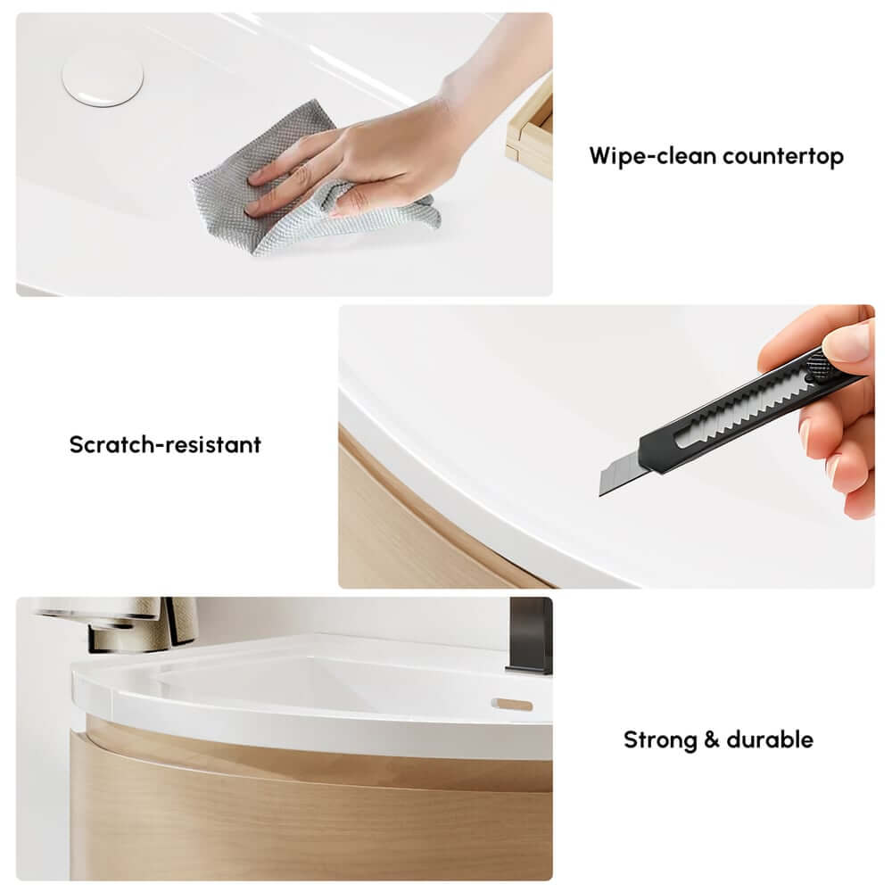 Modern Floating Bathroom Vanity with Integrated Stone Resin Sink