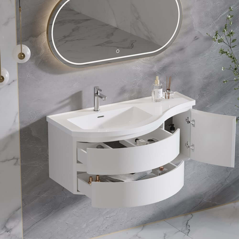 Modern Floating Bathroom Vanity with Integrated Stone Resin Sink